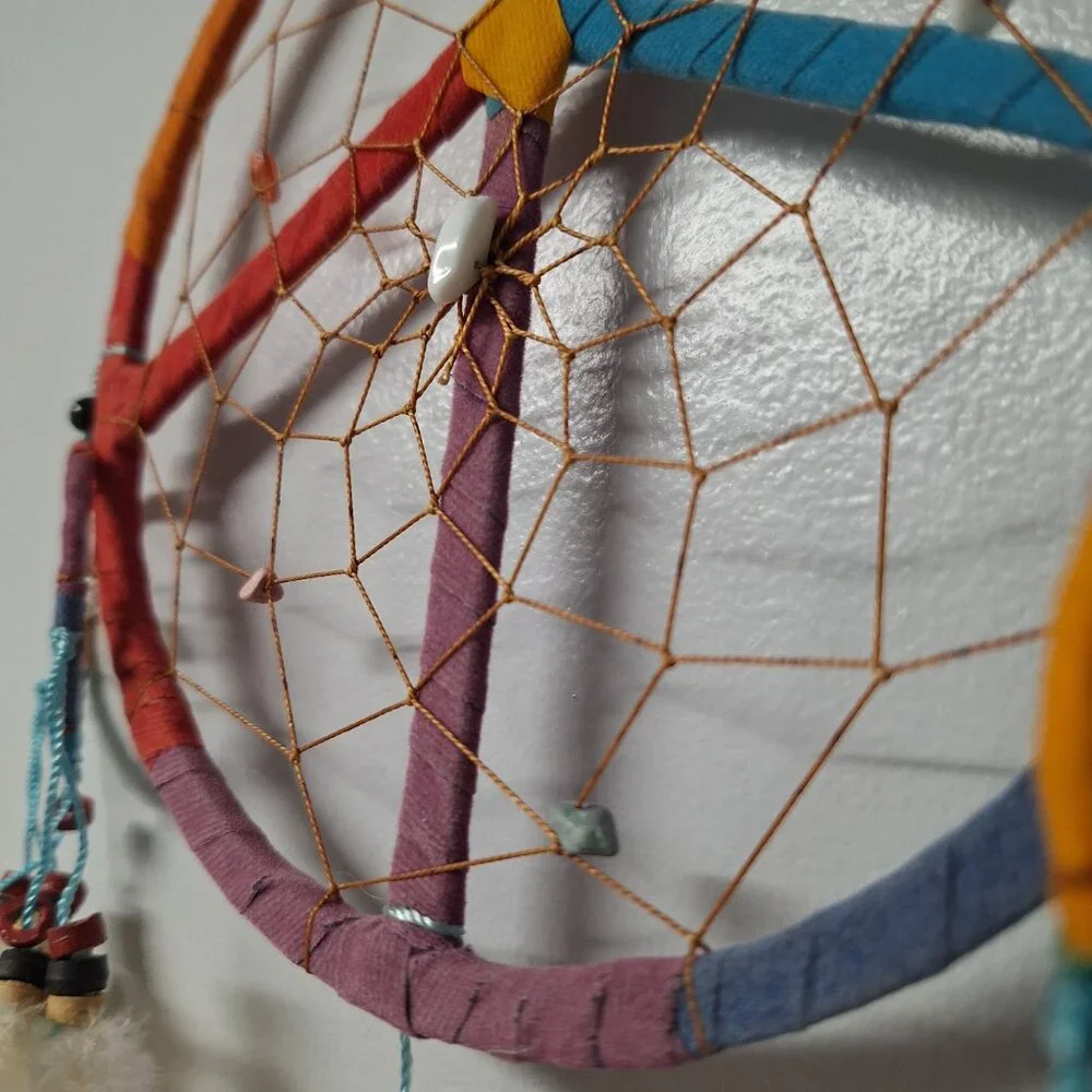 Peace Sign Rainbow Dreamcatcher Feathers Beads Handmade Boho Native Traditions‎